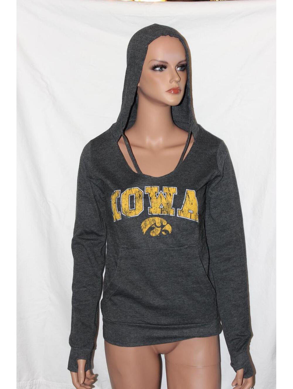 NWT NCAA IOWA HAWKEYES WOMENS SCOOP NECK HOODIE SWEATSHIRT BLACK SIZE SMALL